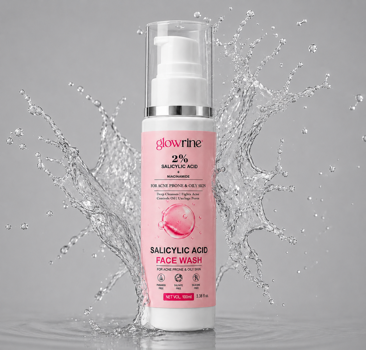 Glowrine Salicylic Acid Face Wash 100ml | Daily Facial Cleanser for Oily Skin